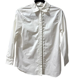 Burberry White Scalloped Edge Button Down Shirt Size 2 Cotton Blend